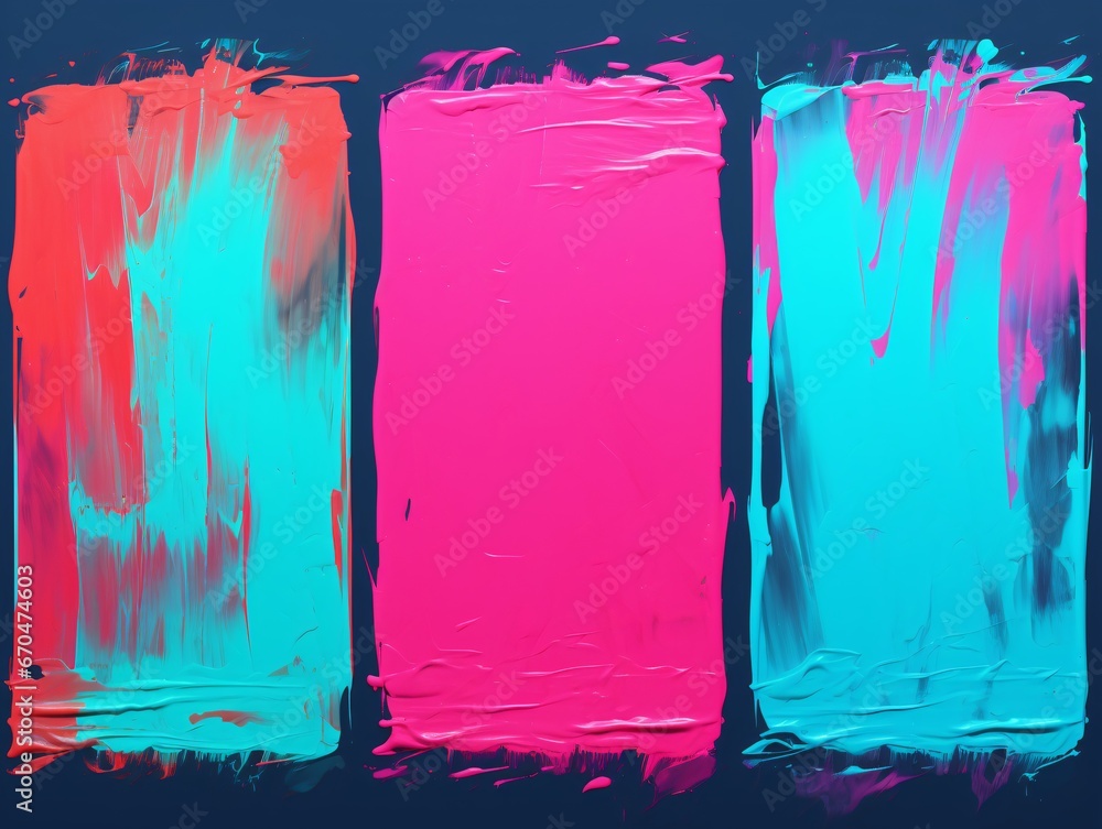 painted brush strokes set of 3, light cyan and magenta, light red and green, sparse use of color