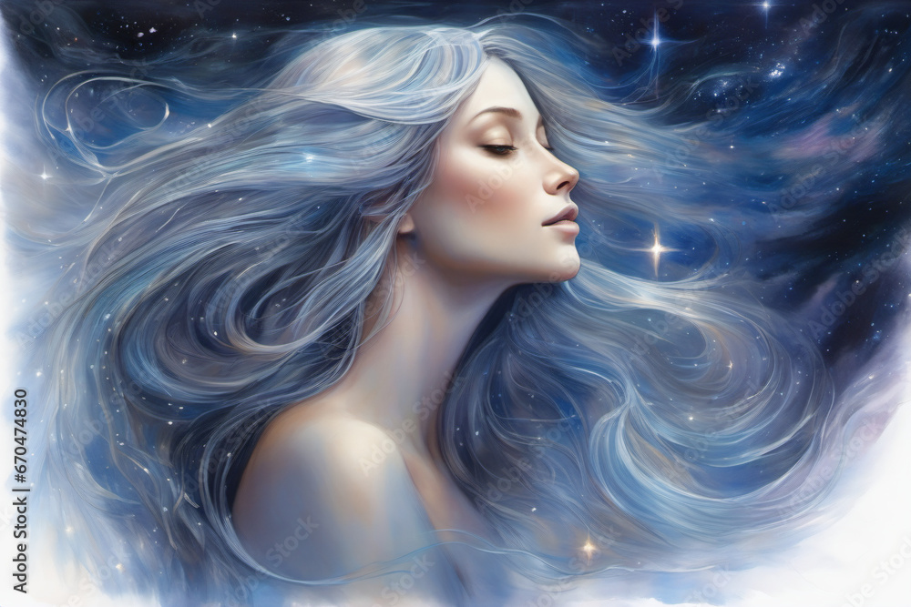 A sleeping woman embraces in relaxation. Adventure into the world of happy dreams A sleeping woman embraces in relaxation. Adventure into the world of happy dreams