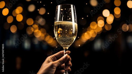 Main tenant une coupe de champagne doré