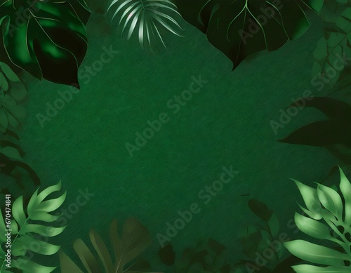 green jungle background illustration with green leaves and blank copy space