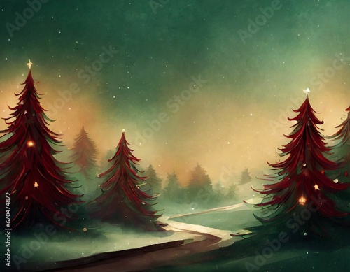 christimas background illustration with pine trees and blank copy space