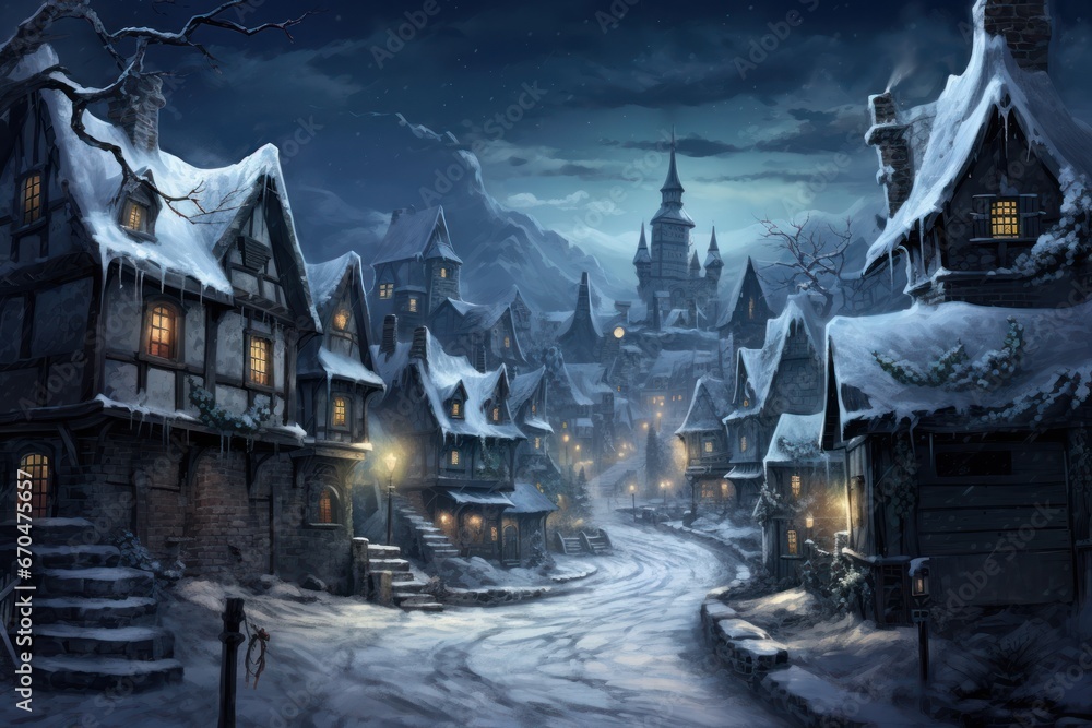 Glistening Snowy Village.