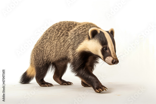 Eurasian badger Meles meles cut out and isolated on a white background, European badger UK
