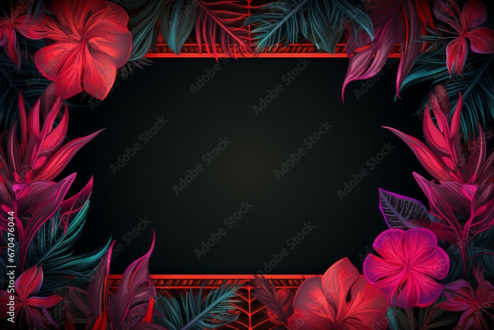 Tropical leaves in neon colors and glowing frame. Floral summer party colorful. Generate Ai Tropical leaves in neon colors and glowing frame. Floral summer party colorful. Generate Ai