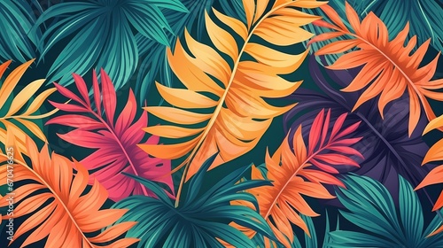 Bright tropical background with jungle plants. Exotic