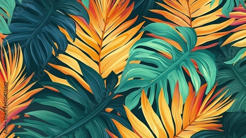 Bright tropical background with jungle plants. Exotic