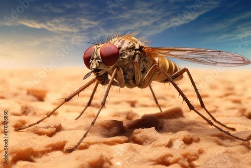 Closeup of a fly on a sand, leishmaniasis desease transmitter concept photo