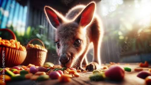 Kangaroo with a Sweet Tooth - AI generated Illustration, realistic photo