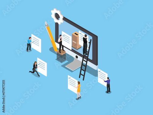 electronic voting modern system political competition and election isometric 3d vector illustration concept