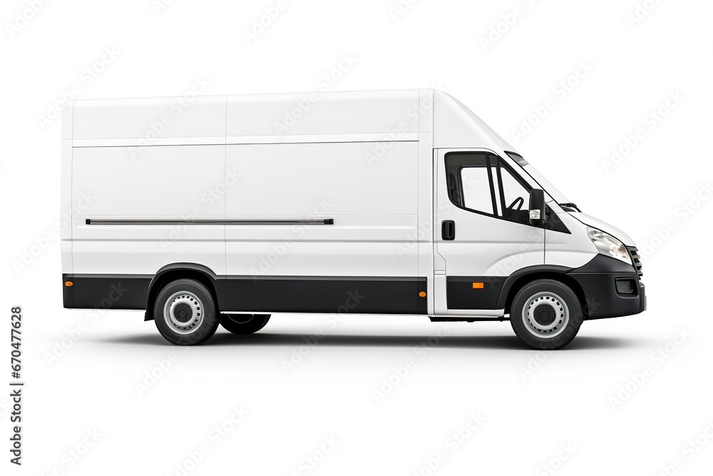White delivery van isolated on white background. Mockup van.