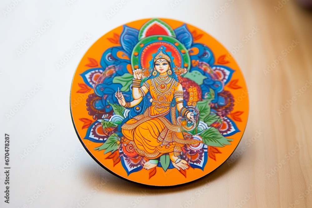 illustration of Vibrant sticker in Indian folk art with orange yellow, Generative ai
