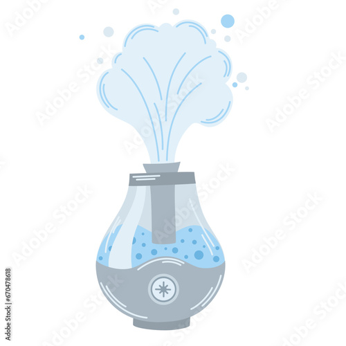Air humidifier. Ultrasonic purifier microclimate for home. Healthy humidity. Modern vector illustration in flat cartoon style.