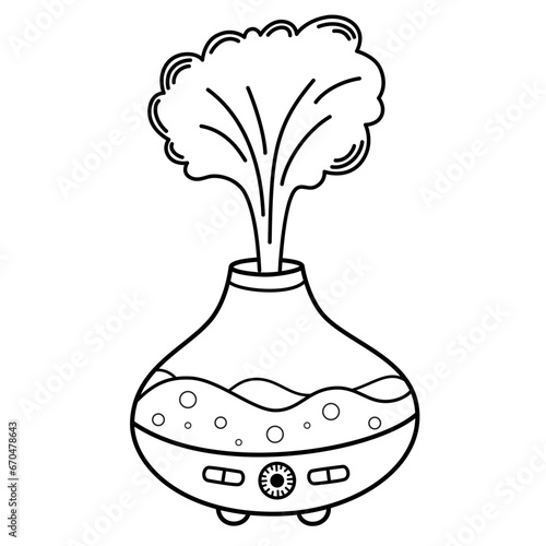 Humidifier icon set. Contour humidifier with steam. Ultrasonic purifier microclimate for home. Healthy humidity. Vector illustration isolated on white background.