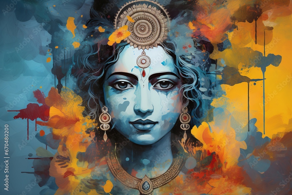 illustration of Vintage style poster based off krishna featuring, Generative ai