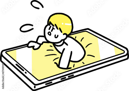 スマホに依存する若い男性