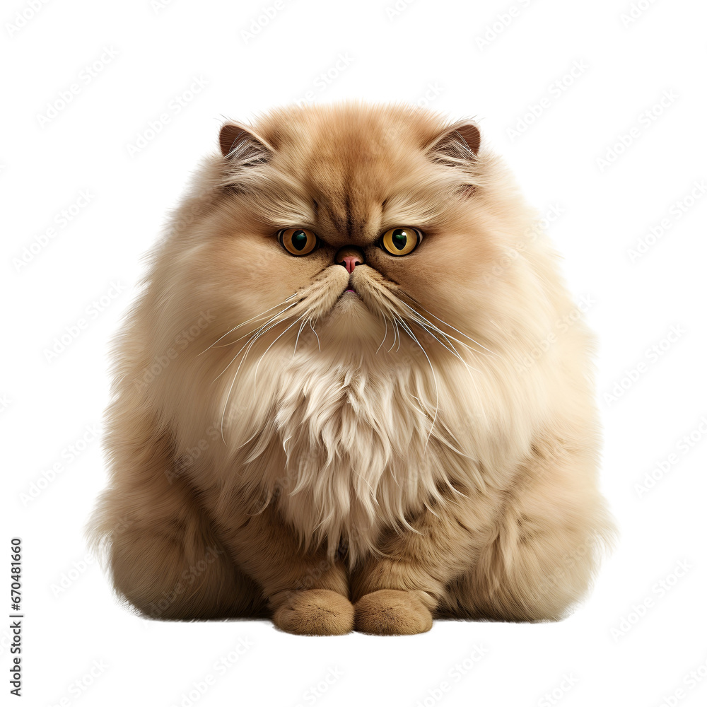 Portrait of fat persian cat sitting isolated on white background cutout