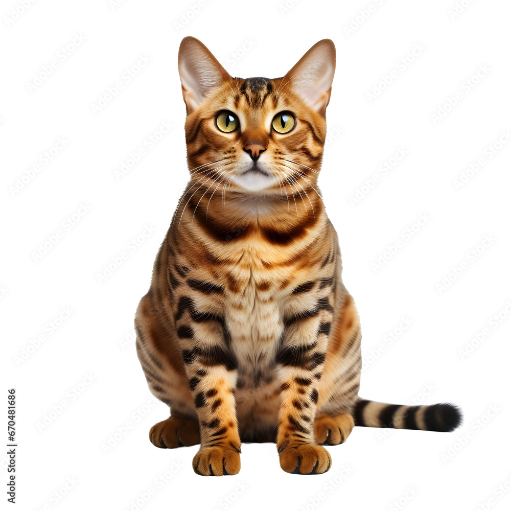 Bengal cat isolated on white background, png