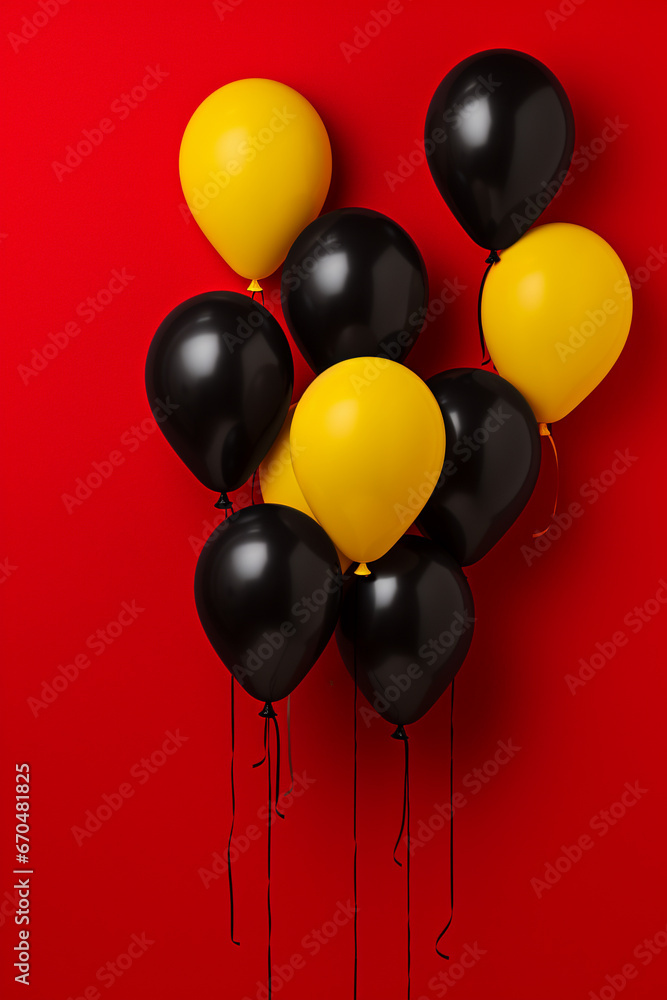 Bunch of black red balloons on red wall with space text Black friday theme Bunch of black red balloons on red wall with space text Black friday theme