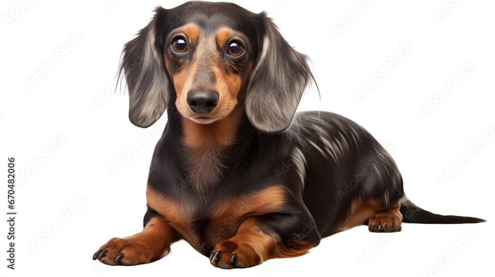 Dachshund dog puppy sitting on transparent background (png)