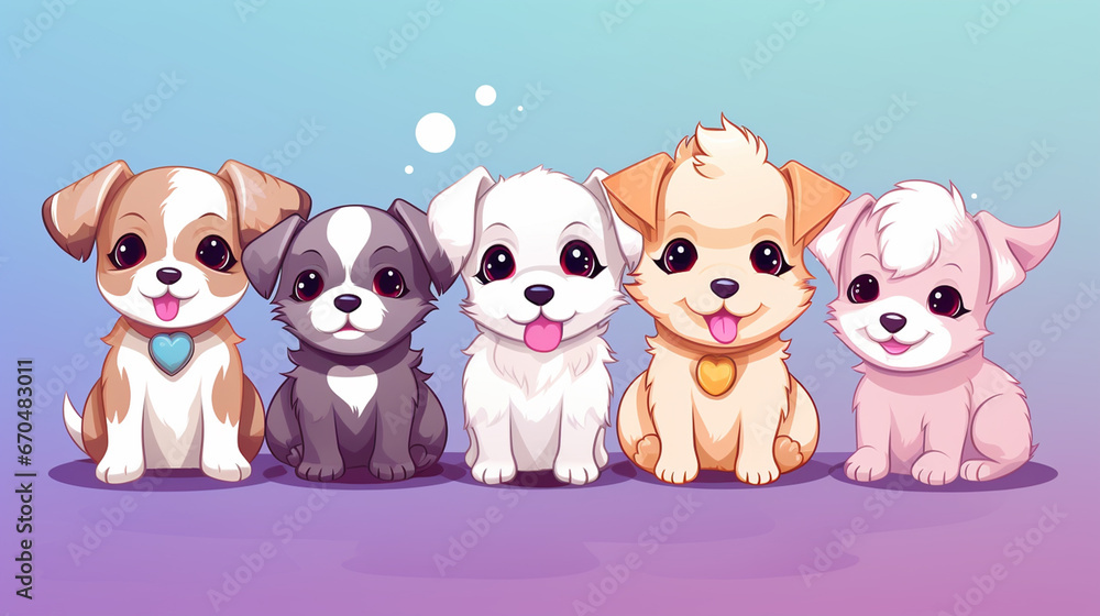 Obraz premium Puppies in kawaii style
