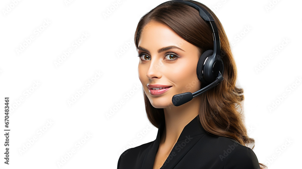 Beautiful female customer service representative in headset consulting clients online. Call center agent. Generative AI Beautiful female customer service representative in headset consulting clients online. Call center agent. Generative AI