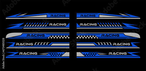 Sport car decal stripes, Car stickers Blue striping. Isolated on black background