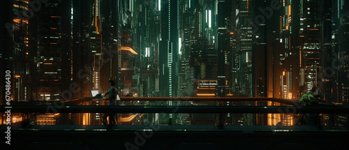 Futuristic cyberpunk urban cityscape  Neon Lights   night view of the city