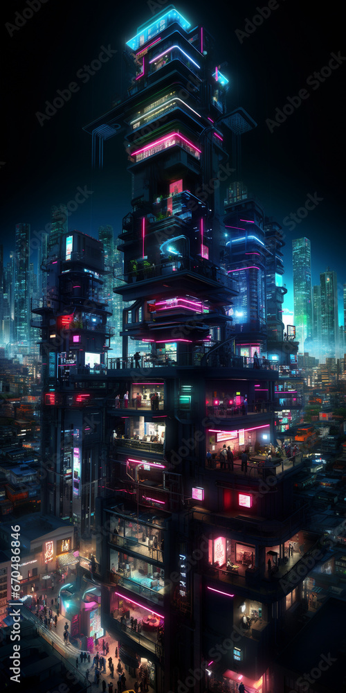Futuristic cyberpunk urban cityscape, Neon Lights, 
lights at night