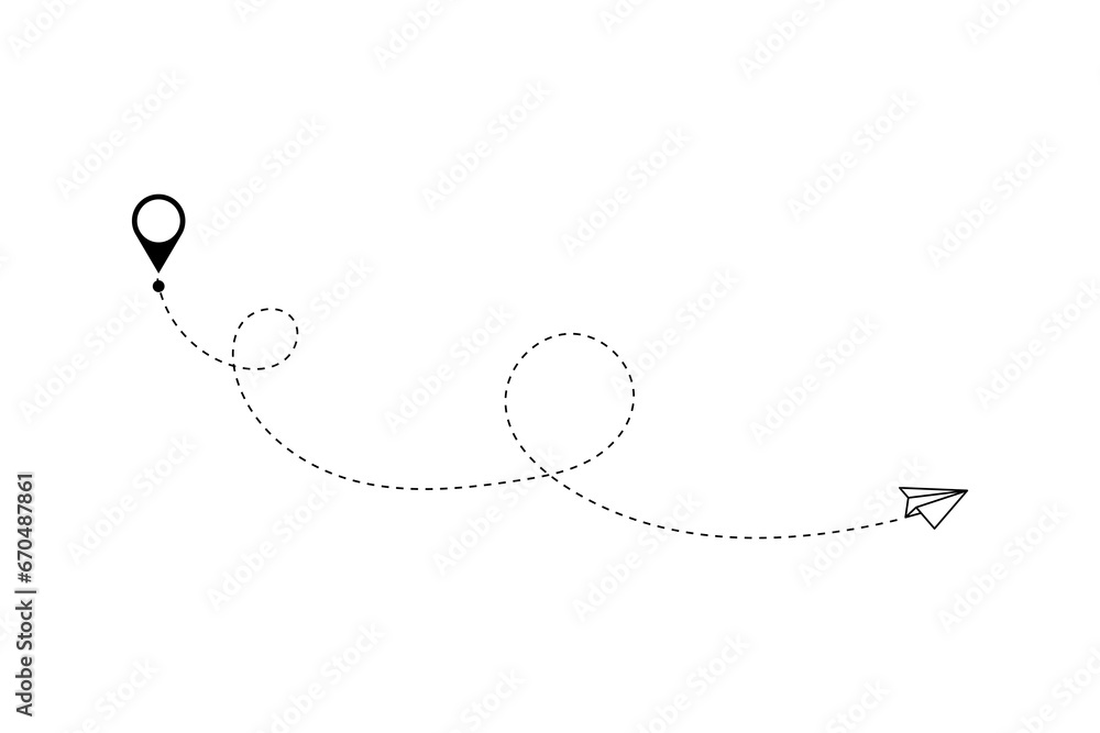 Paper plane with dotted line, paper airplane, travel symbol, isolated vector illustration. Paper plane with dotted line, paper airplane, travel symbol, isolated vector illustration.