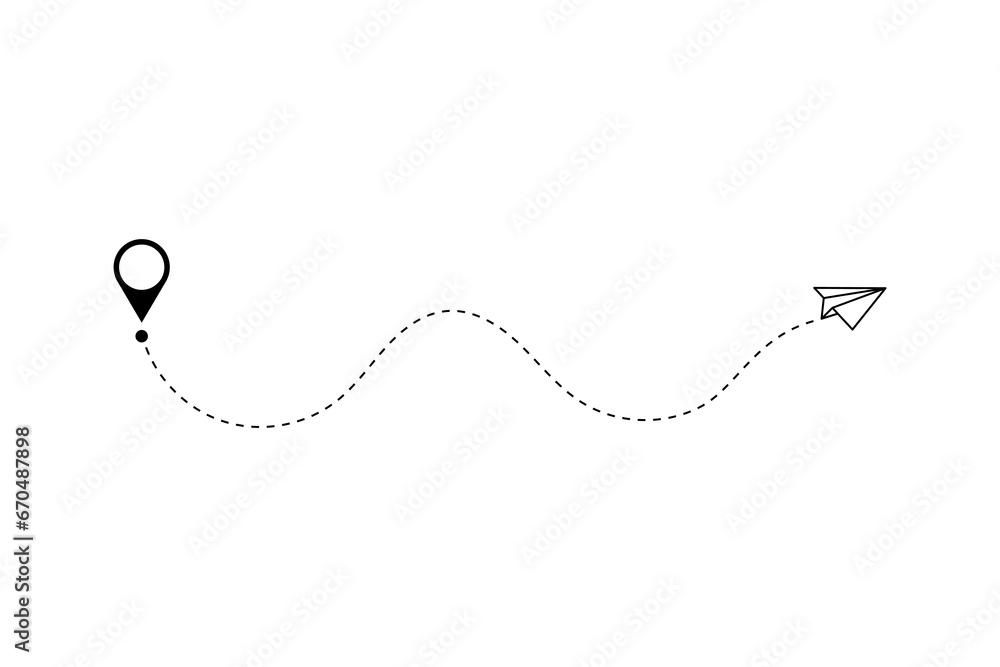 Paper plane with dotted line, paper airplane, travel symbol, isolated vector illustration. Paper plane with dotted line, paper airplane, travel symbol, isolated vector illustration.