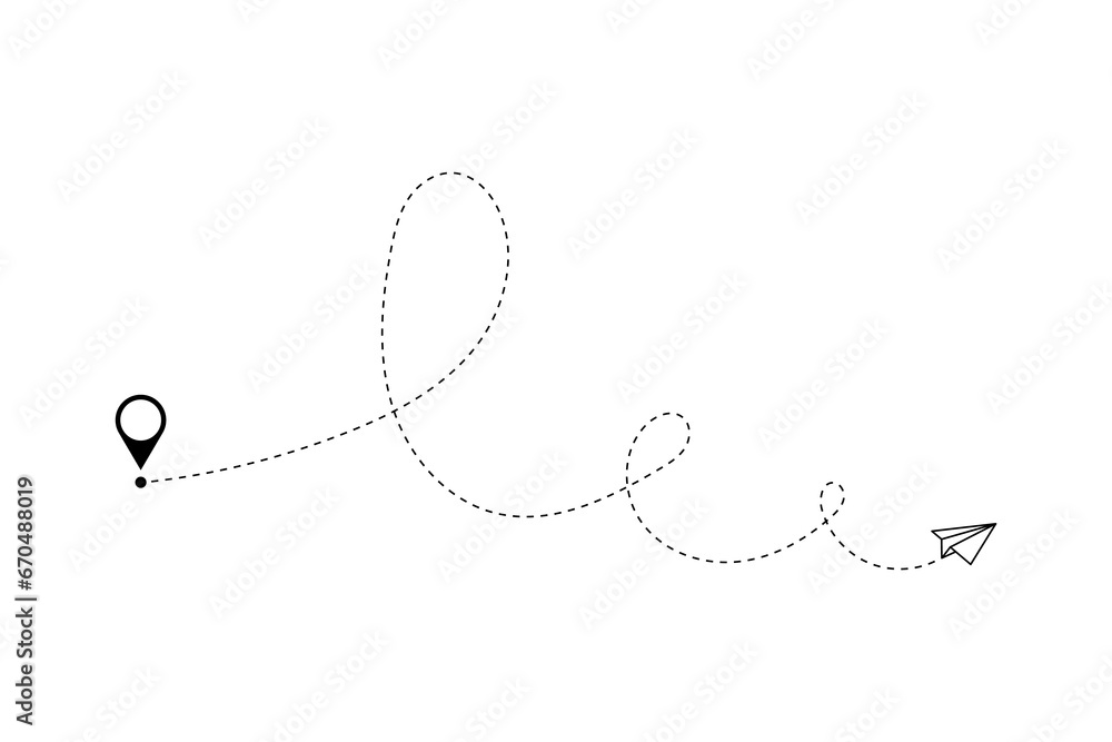 Paper plane with dotted line, paper airplane, travel symbol, isolated vector illustration. Paper plane with dotted line, paper airplane, travel symbol, isolated vector illustration.