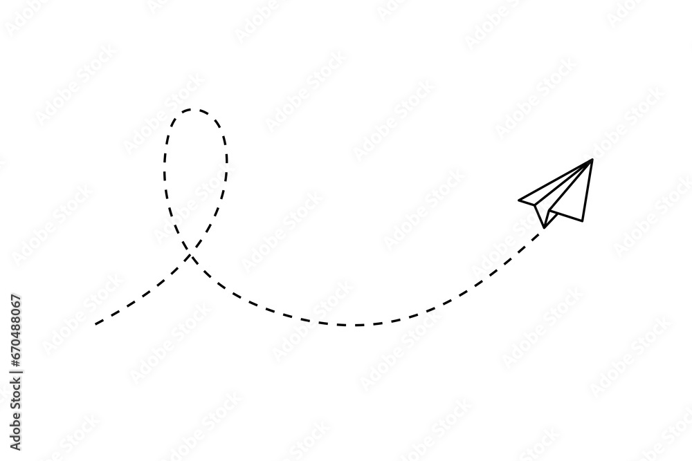 Paper plane with dotted line, paper airplane, travel symbol, isolated vector illustration. Paper plane with dotted line, paper airplane, travel symbol, isolated vector illustration.