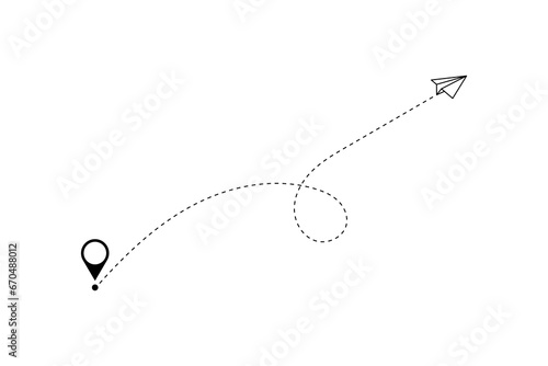 Paper plane with dotted line, paper airplane, travel symbol, isolated vector illustration.