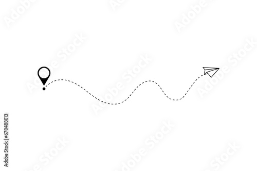 Paper plane with dotted line, paper airplane, travel symbol, isolated vector illustration.