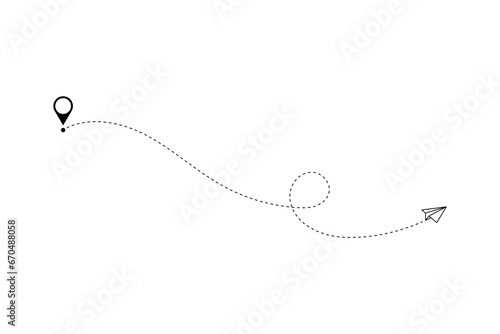 Paper plane with dotted line, paper airplane, travel symbol,  isolated vector illustration.