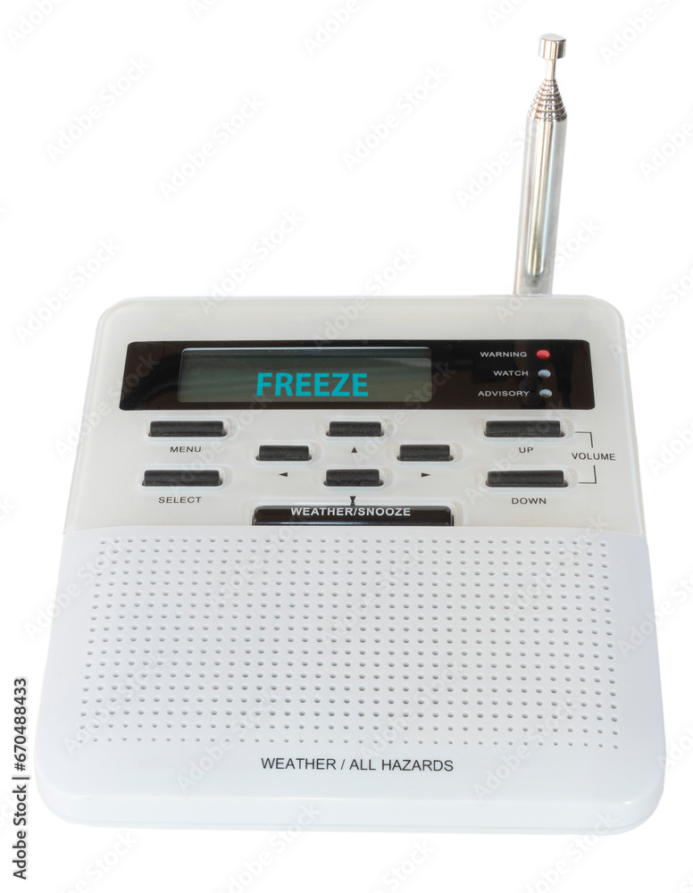 Freeze warning showing on a digital weather radio Freeze warning showing on a digital weather radio