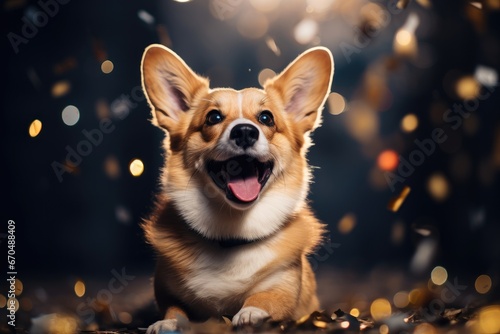 A Happy Dog in new year party festival. Generative AI © itchaznong