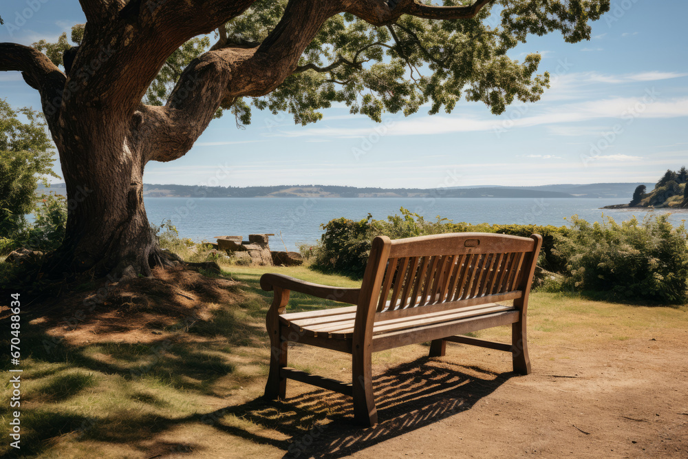 Front yard bench where one can sit and enjoy the view, Generative AI Front yard bench where one can sit and enjoy the view, Generative AI