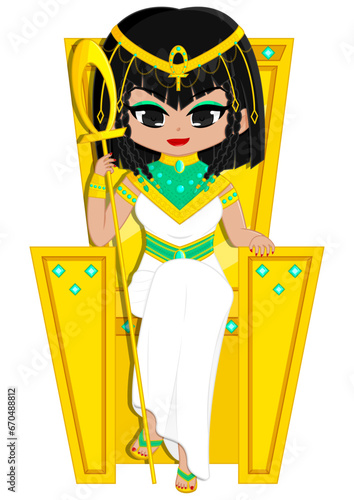 Pharaoh Hatshepsut Sitting on Throne Holding the Sacred Ankh