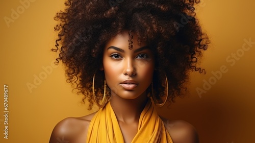 Beautiful african american woman with afro hairstyle and makeup Generative AI