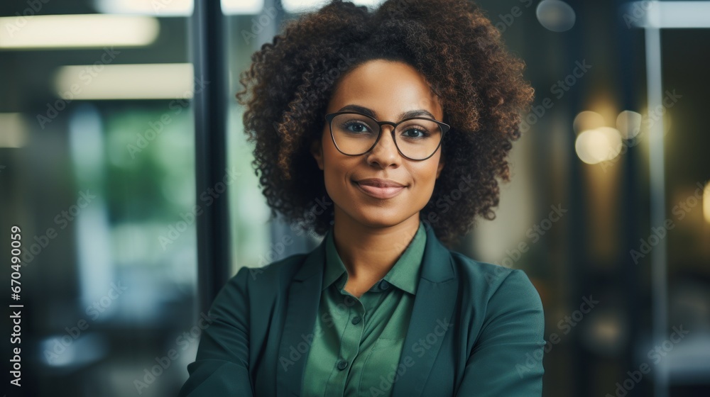 Portrait of young african american businesswoman in eyeglasses Generative AI Portrait of young african american businesswoman in eyeglasses Generative AI