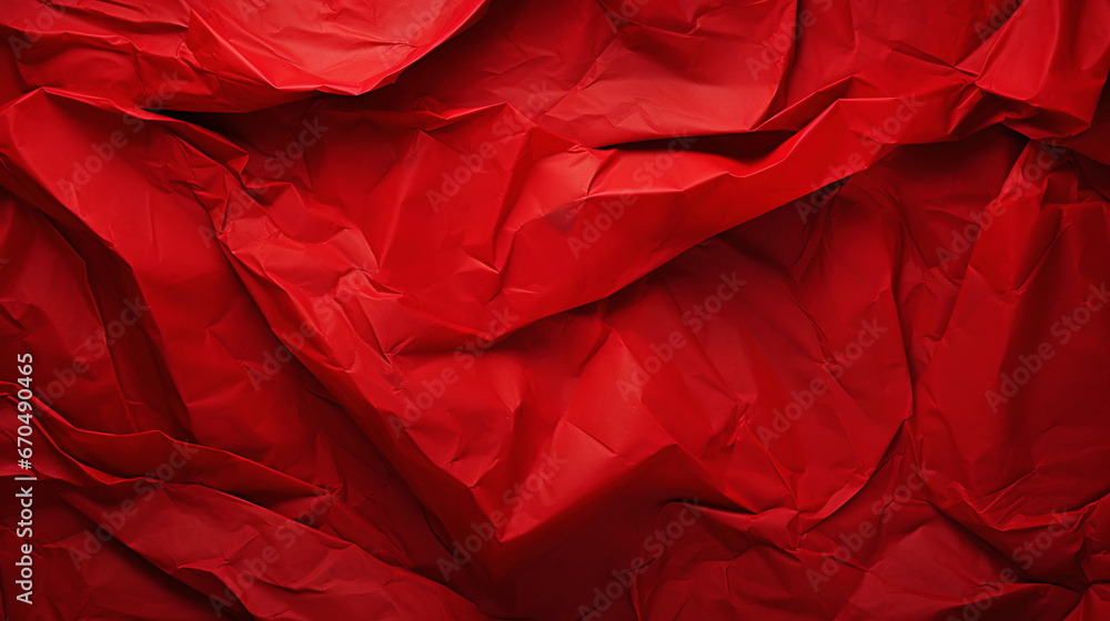 Red crumpled paper texture. Blank background with creases. Generative AI Red crumpled paper texture. Blank background with creases. Generative AI
