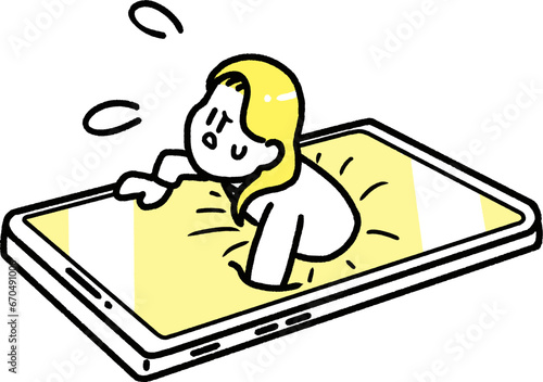 スマホに依存する若い女性