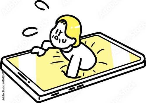 スマホに依存する高齢者の女性