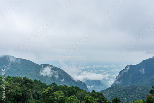 Mountains view through the morning fog. countryside landscape. countryside landscape