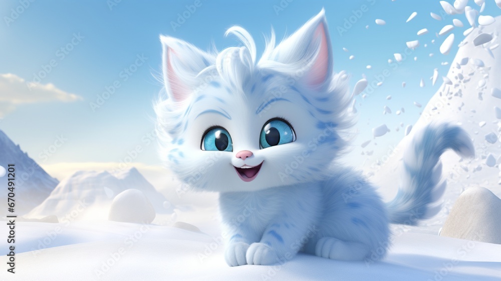 Cheerful Cartoon cute Cat Having Fun in the Snow generated by AI tool 