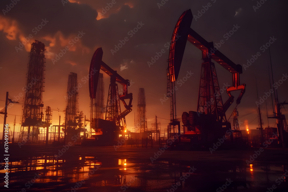 Obraz premium oil refinery at sunset. 