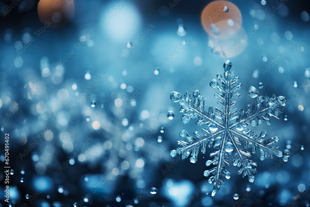close up of snowflakes, winter blue background close up of snowflakes, winter blue background