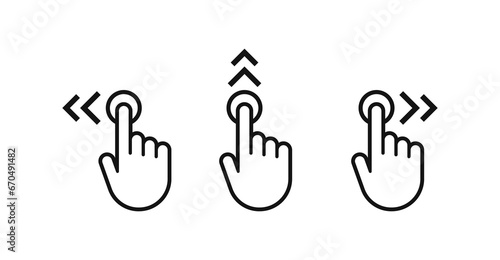 Swipe to left right up icon set. Finger touch screen gestures vector. Hand finger left, right, up icon.