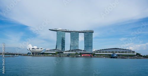 Photography Landscape of the Singapore, Marina Bay Sands with blue sky in a bright sunny day